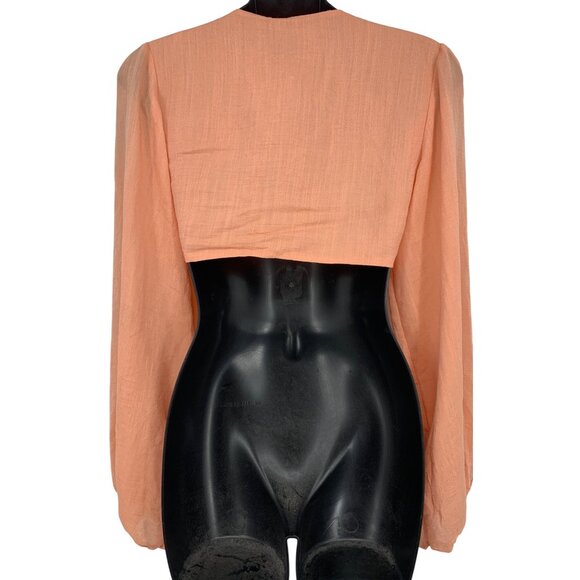 Alice Elle Coral Long-Sleeve Tie-Front Crop Top Size 10 Lightweight Linen New - Picture 4 of 5
